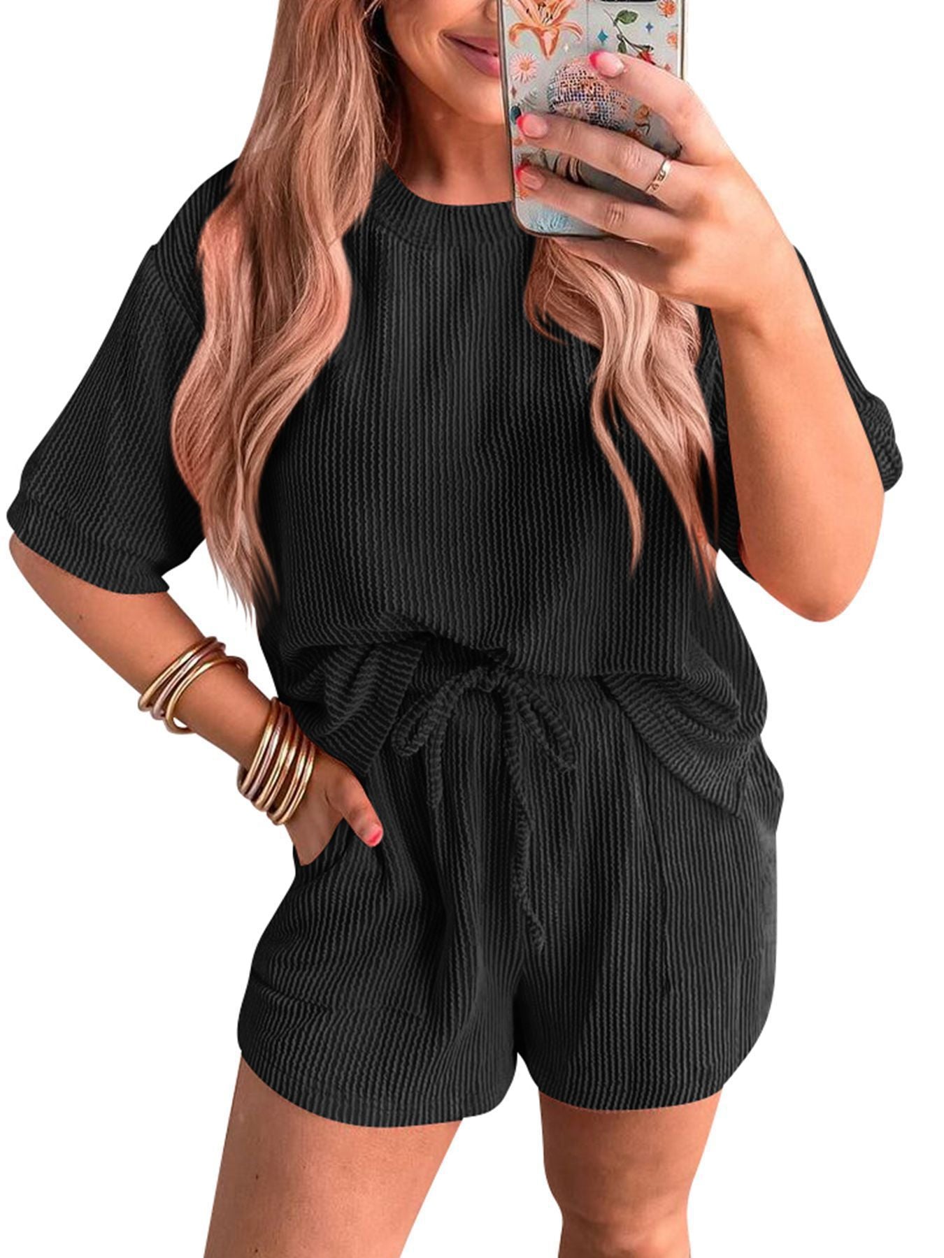 Ensemble haut ondulé et short élastique