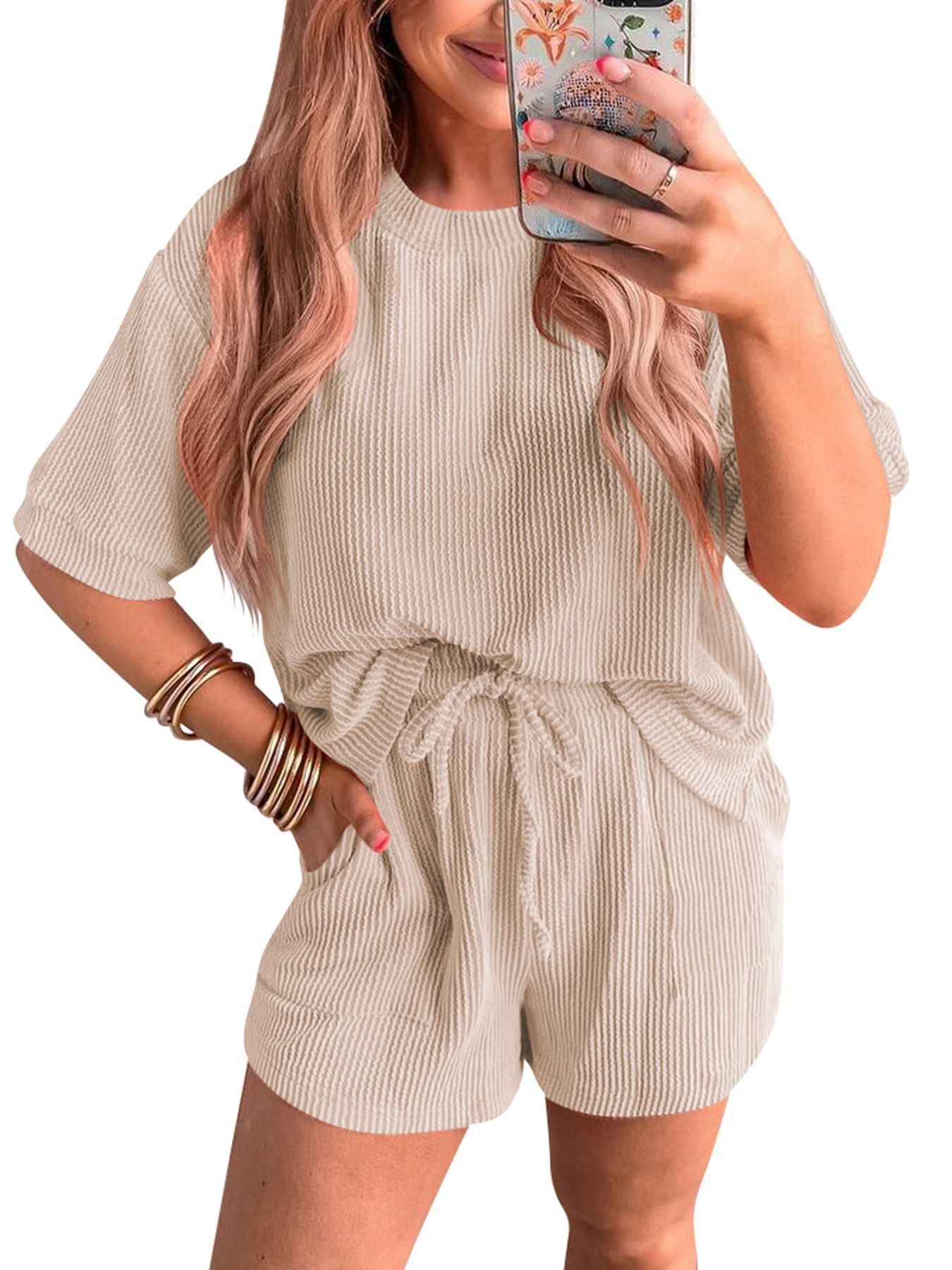 Ensemble haut ondulé et short élastique