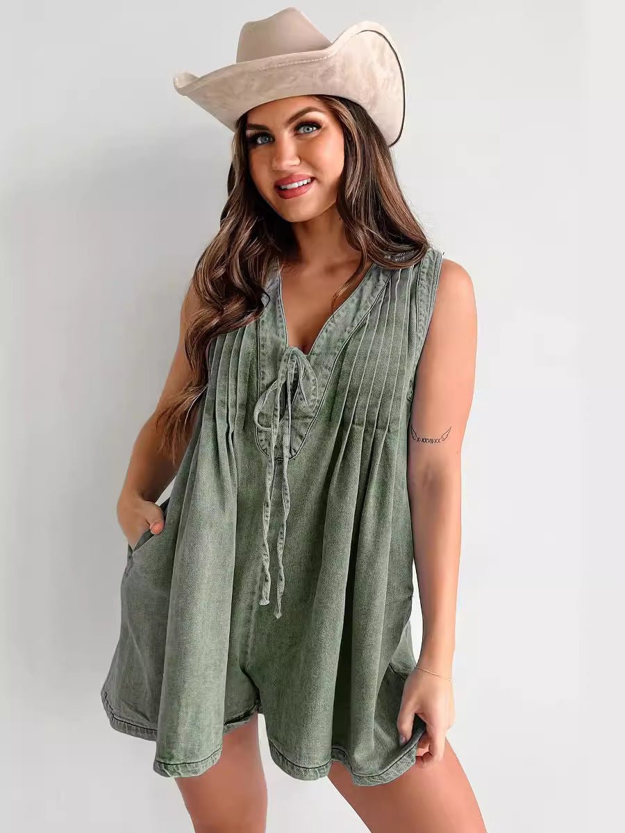 Sleeveless Denim V-Neck Romper