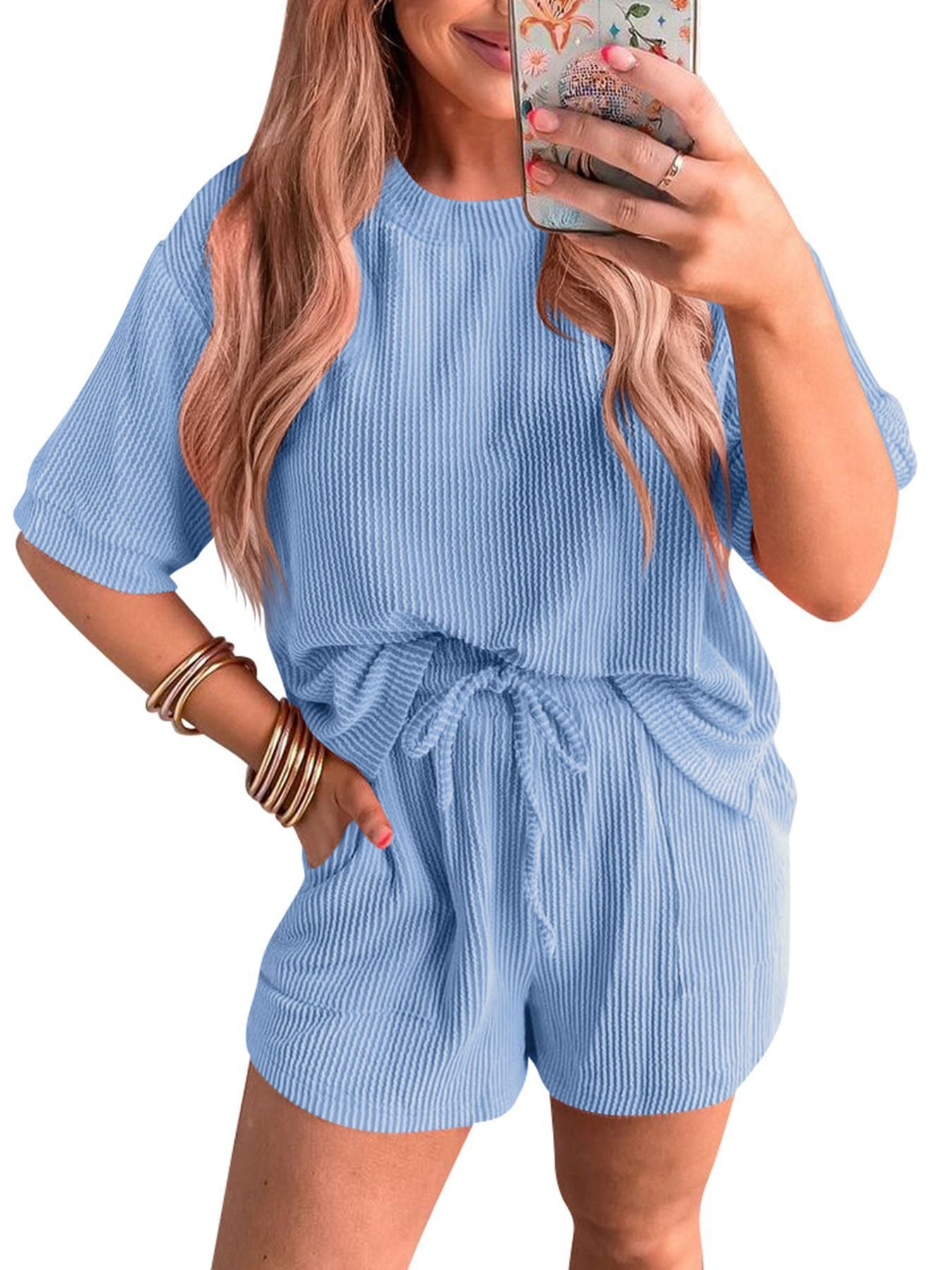 Ensemble haut ondulé et short élastique