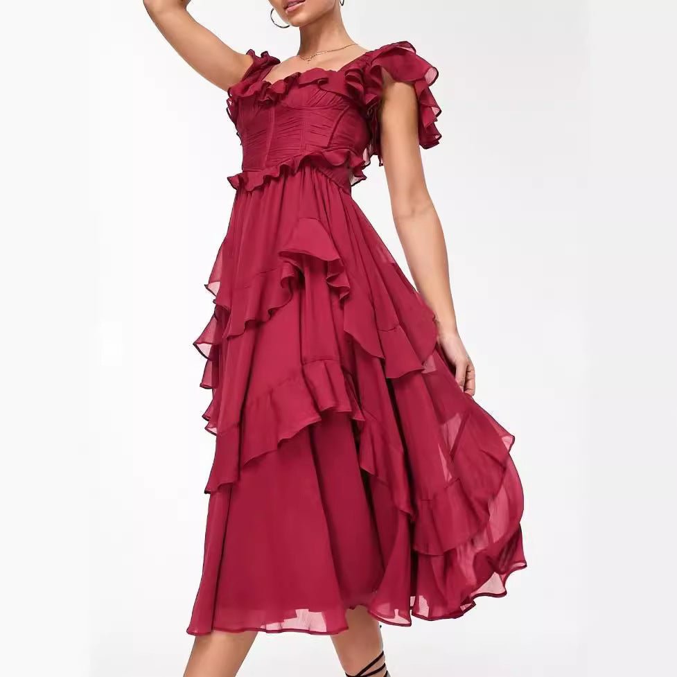 Elegante midi-jurk met pofmouwen