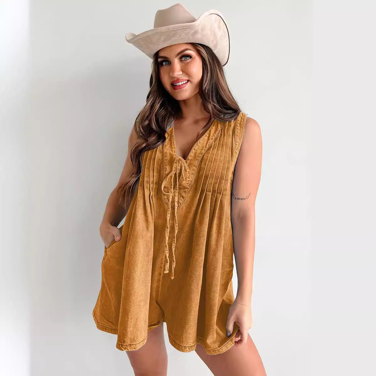 Sleeveless Denim V-Neck Romper