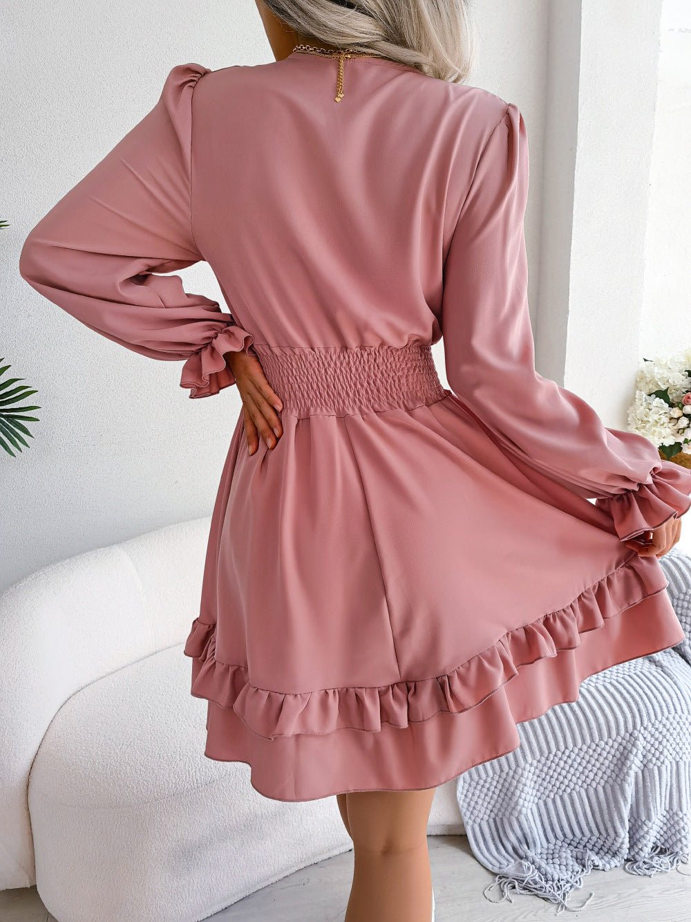 Robe unie à lacets et col en V – Mode été femme