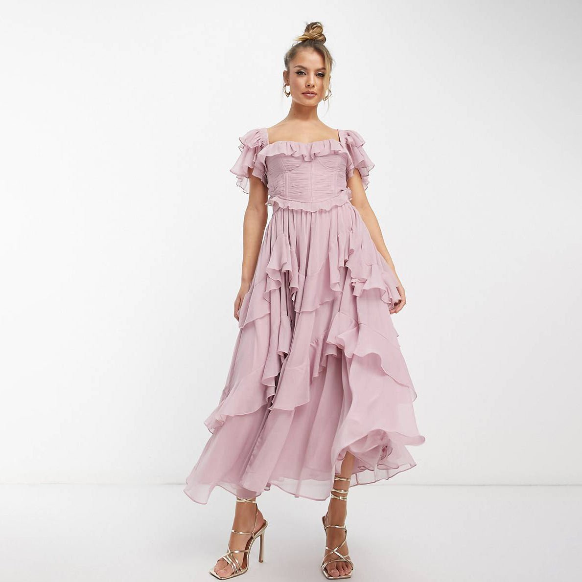 Elegante midi-jurk met pofmouwen