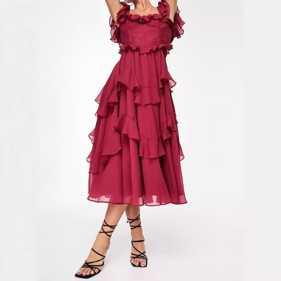 Elegante midi-jurk met pofmouwen