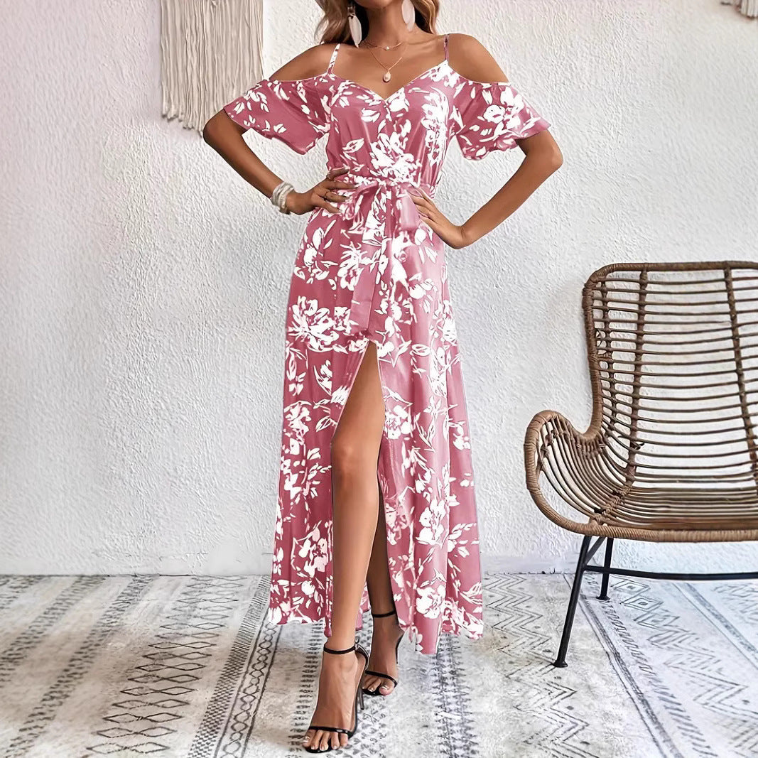 Floral Off-Shoulder Split Maxi Dress