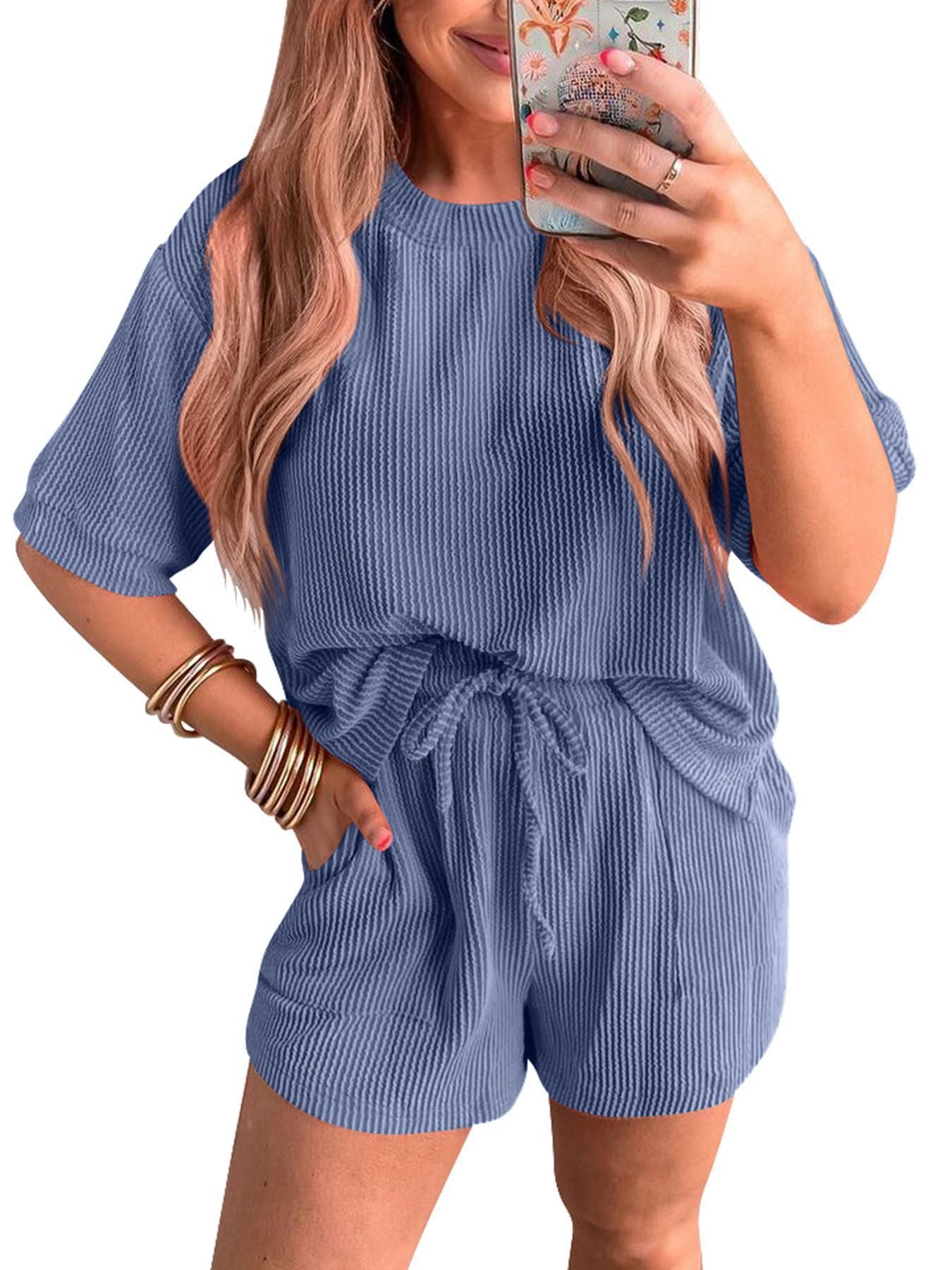Ensemble haut ondulé et short élastique