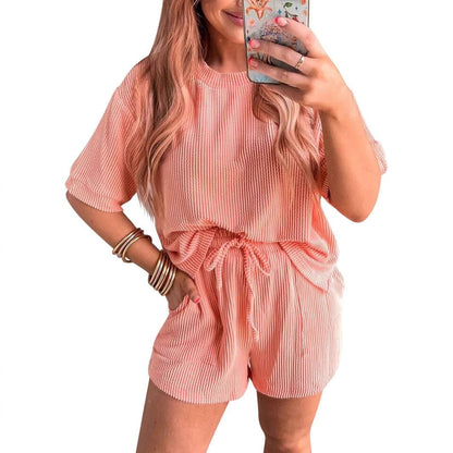 Ensemble haut ondulé et short élastique