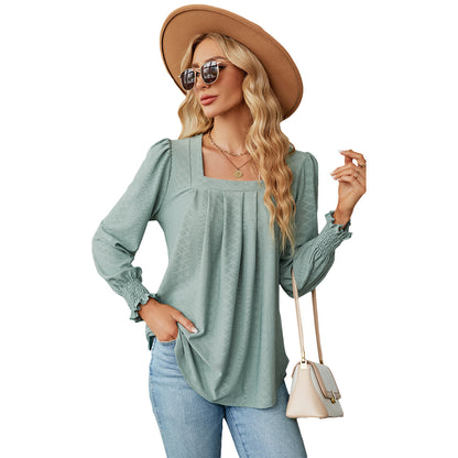 Jacquard geplooide top met vierkante hals
