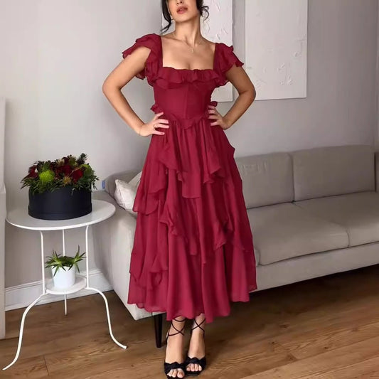 Robe midi élégante à manches bouffantes