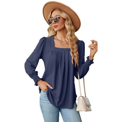 Jacquard geplooide top met vierkante hals