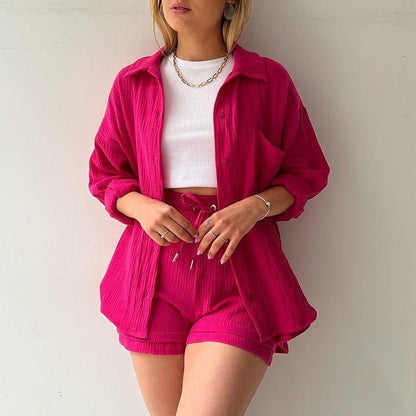 Ensemble chemise et short en chambray printanier