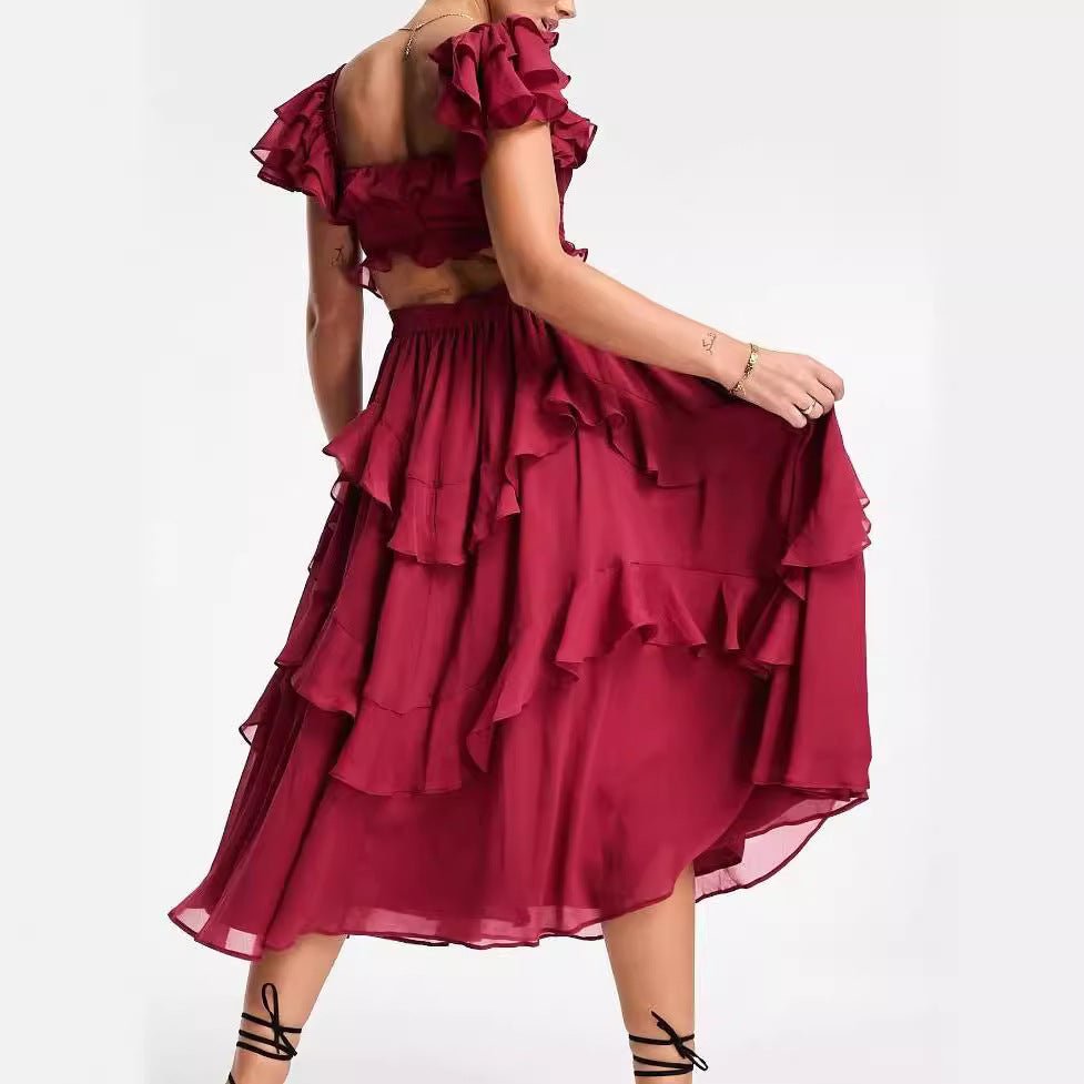 Robe midi élégante à manches bouffantes