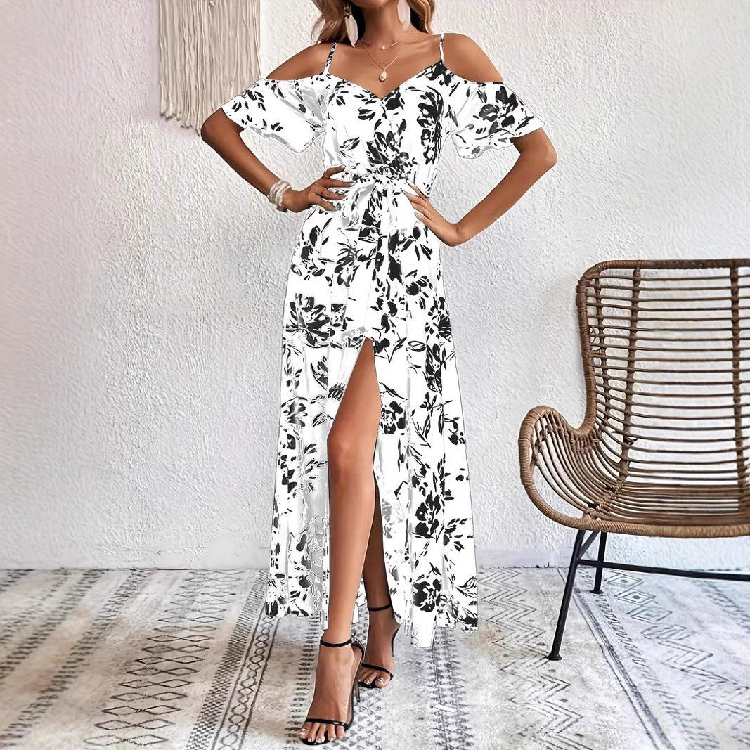Floral Off-Shoulder Split Maxi Dress