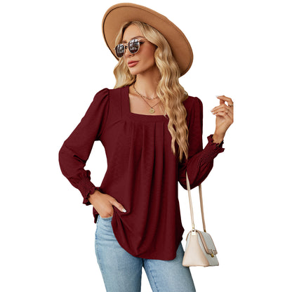 Jacquard geplooide top met vierkante hals